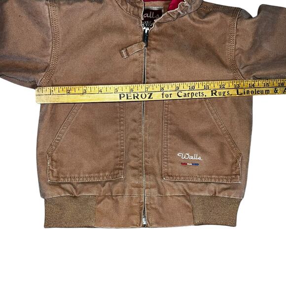 Vintage Walls Kids Hooded Canvas Jacket Brown Duck Work Coat Red Lining large - Picture 5 of 11
